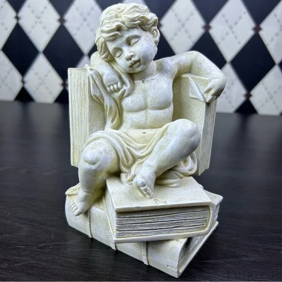 Cherub Bookends Reading Angel Sculpture Library Shelf Decor Book Lover Gift - Picture 9 of 12